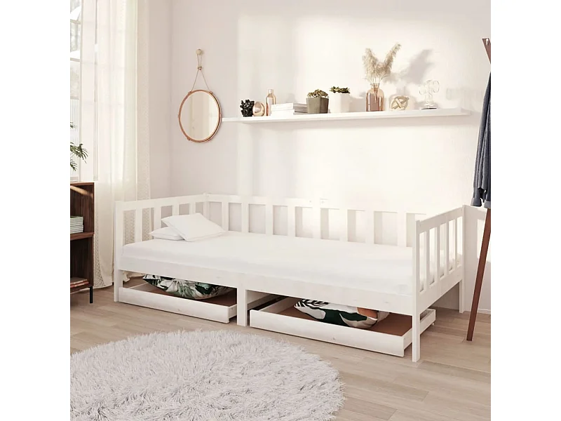 Tagesbett,Sofabett mit Schubladen 90x200 cm Weiß Massivholz Kiefer -gkd45591