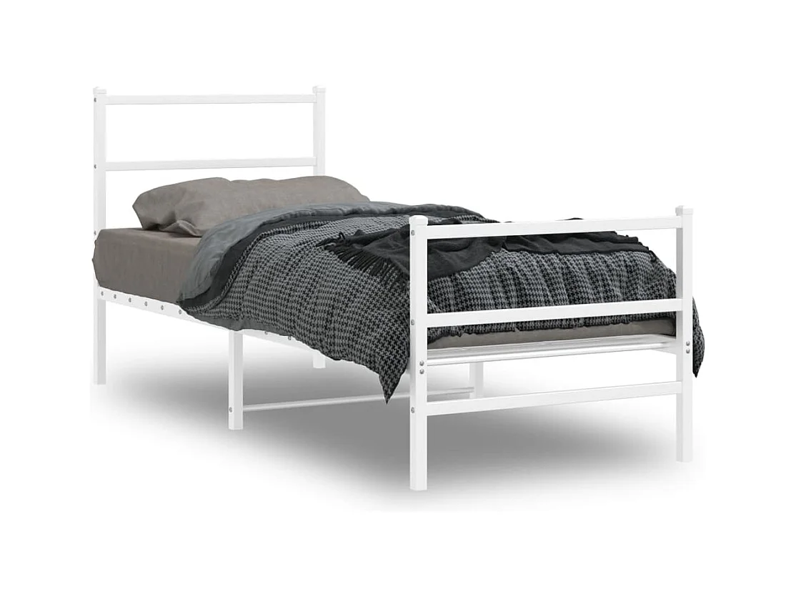 Lit-80x200 cm métal + tête de lit/pied de lit blanc HOQW55162