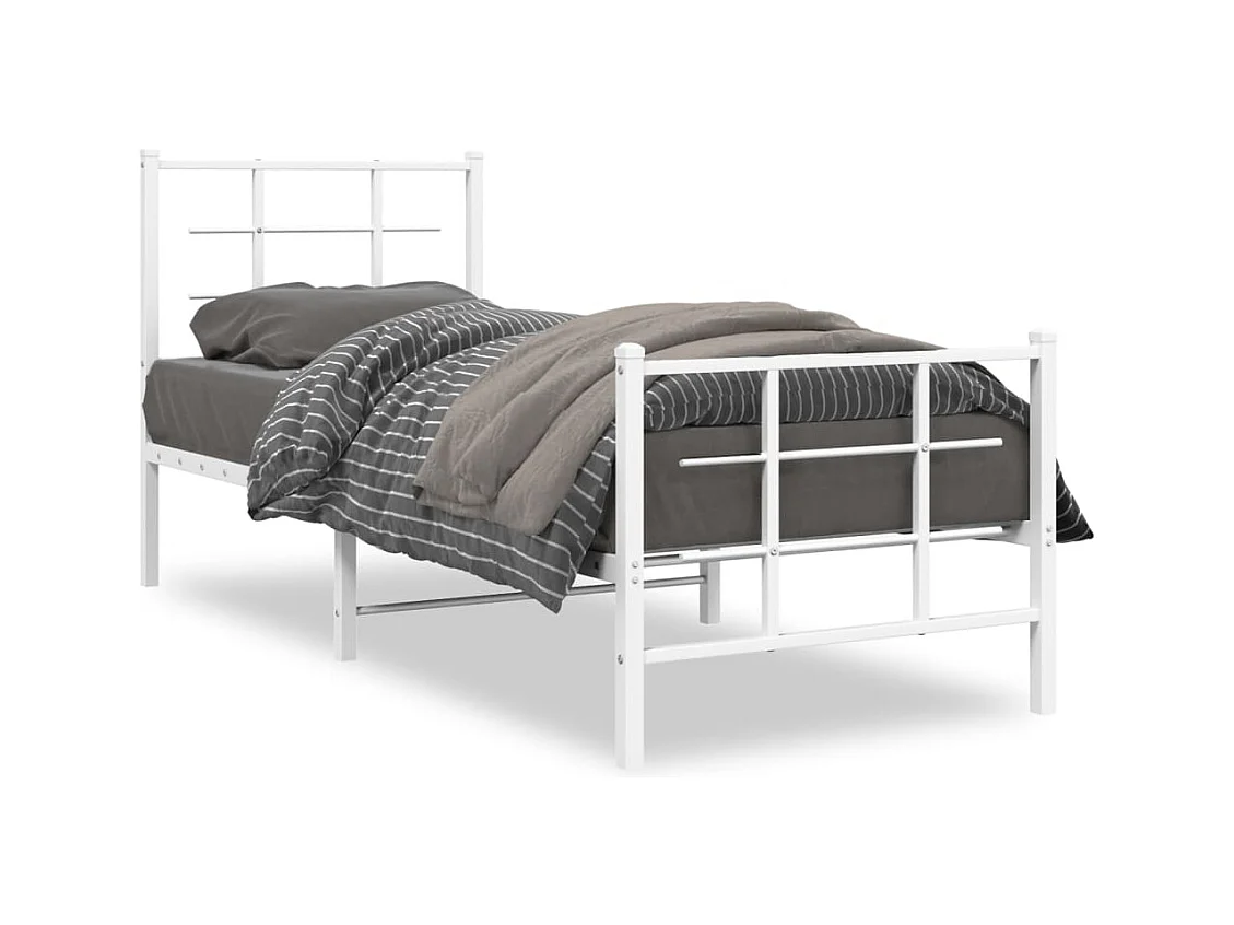 Lit-75x190 cm métal + tête de lit/pied de lit blanc HOQW69703