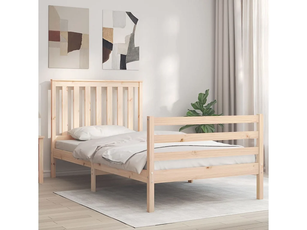 Lit-100x200 cm et tête de lit bois massif HOQW38554