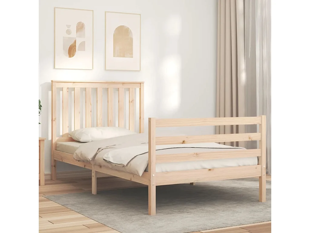 Lit-100x200 cm et tête de lit bois massif HOQW38554