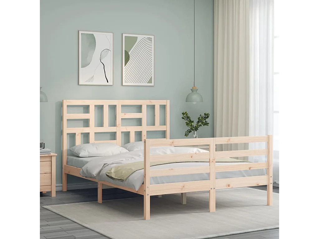 Lit-140x200 cm + tête de lit bois massif HOQW83179