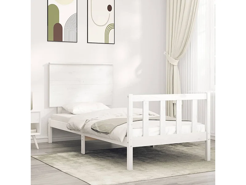Cama -100x200 cm con cabecero madera maciza blanco YOE79362