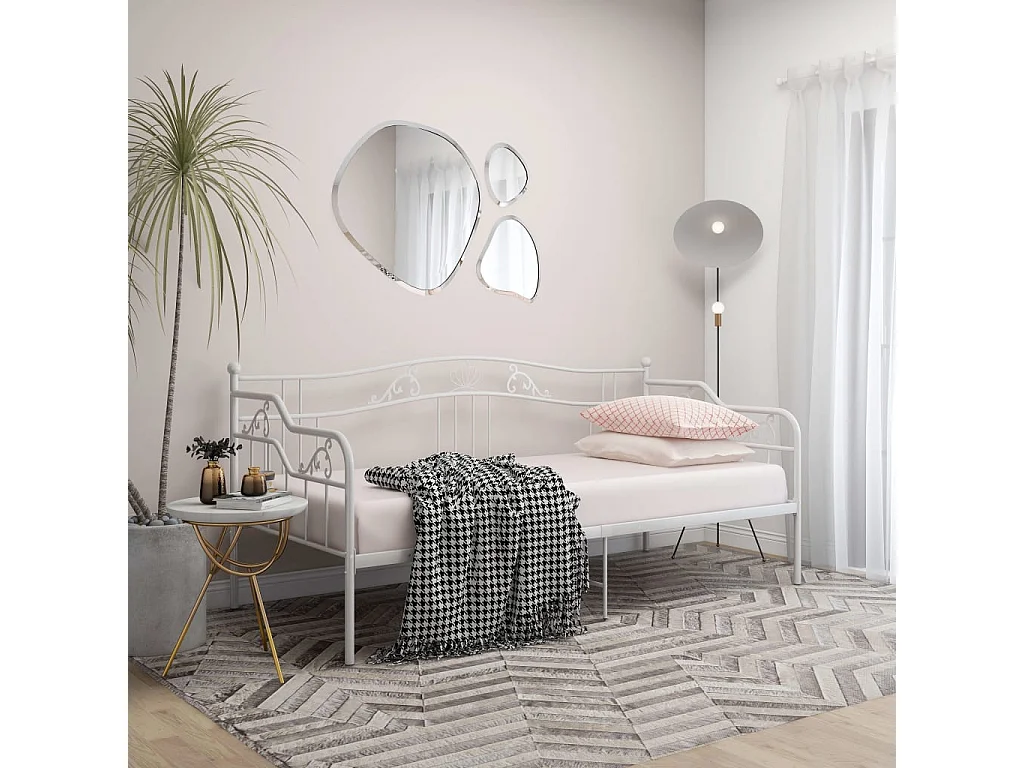 Cama de solteiro 90x200 cm metal branco PT315752