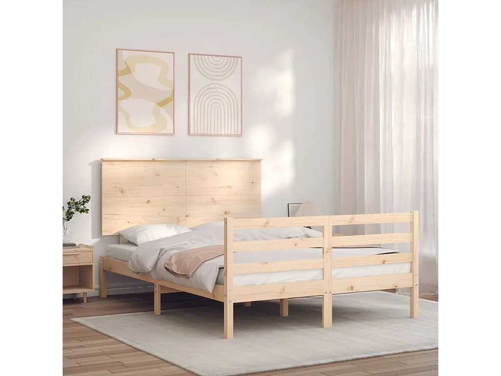 Lit-140x190 cm + tête de lit bois massif HOQW91399
