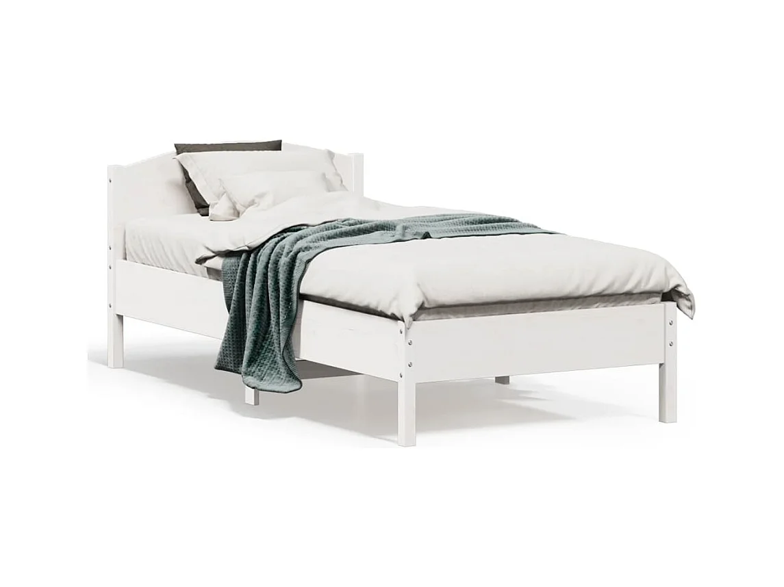Lit-75x190 cm + tête de lit blanc bois de pin massif HOQW61576