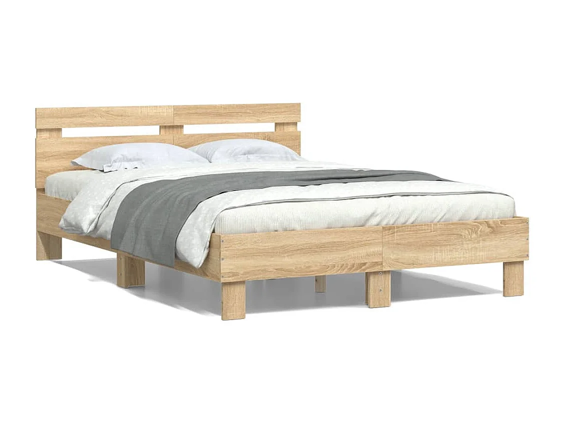 Bedframe met hoofdeinde bewerkt hout sonoma eiken 135x190 cm NL35678
