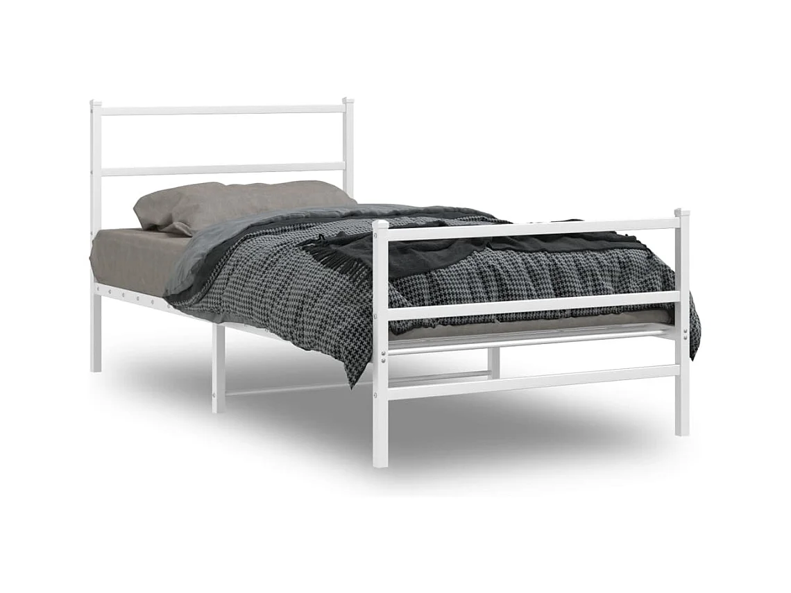 Lit-100x190 cm métal + tête de lit/pied de lit blanc HOQW12021