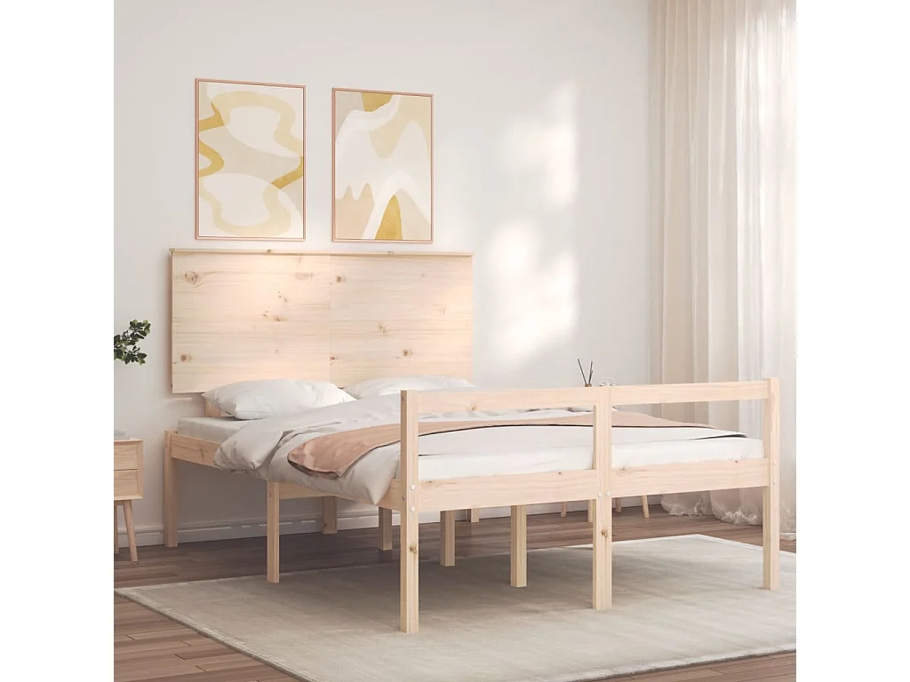Lit-140x190 cm pour personne âgée et tête de lit bois massif HOQW90311