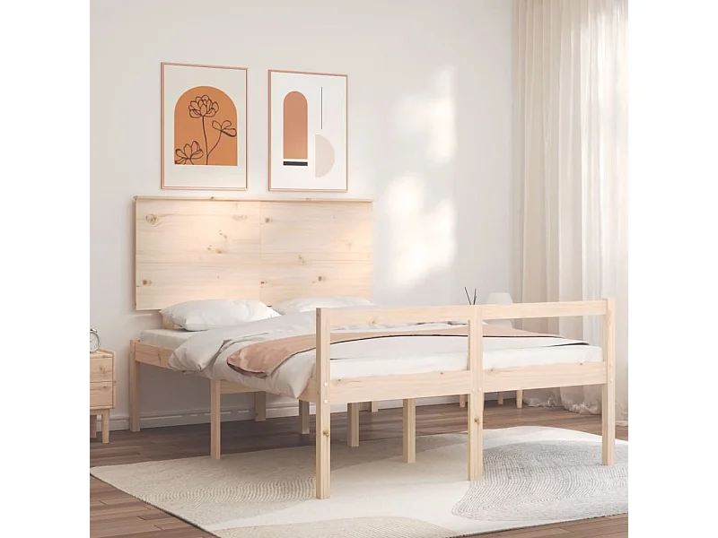 Cama -140x190 cm para personas mayores con cabecero madera maciza YOE12768