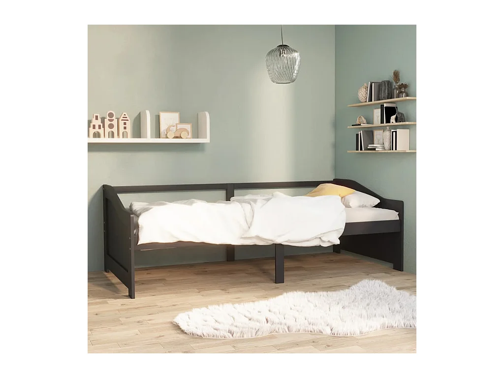 Lit-90x200 cm de repos 3 places Gris foncé Bois de Pin massif HOQW33076