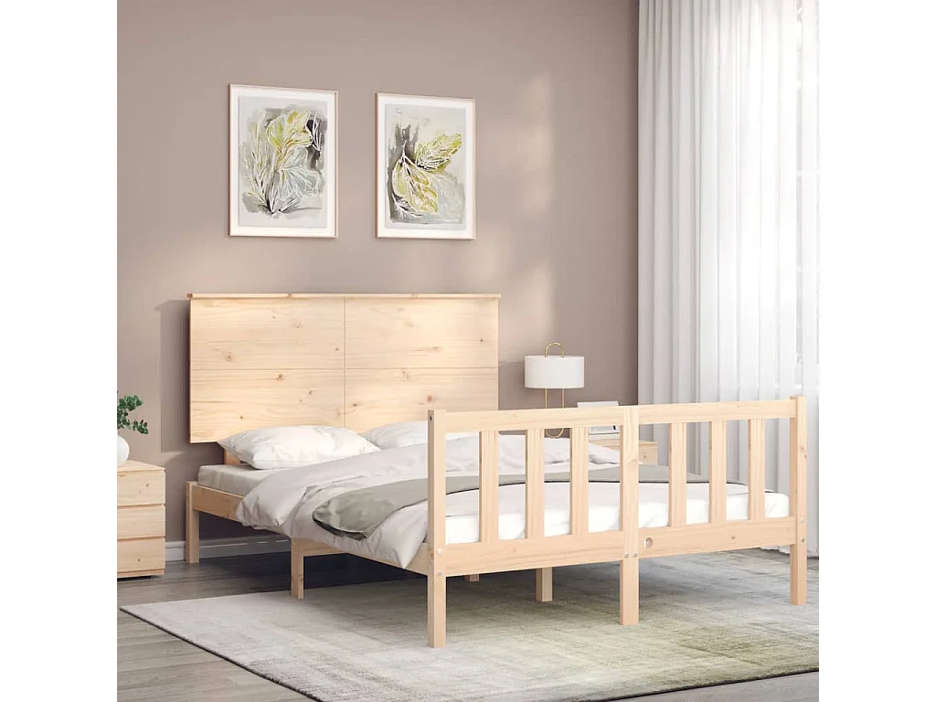 Cama -140x200 cm con cabecero madera maciza YOE70113