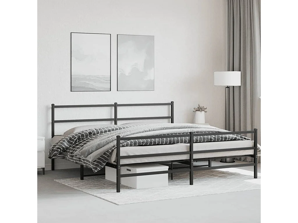 Cama com cabeceira e pés 183x213 cm metal preto PT325613