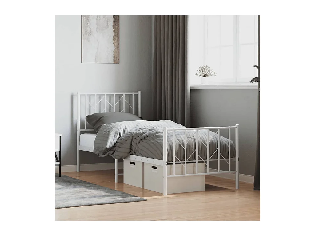 Cama - 75x190 cm metal con cabecero y pie cama blanca YOE27309