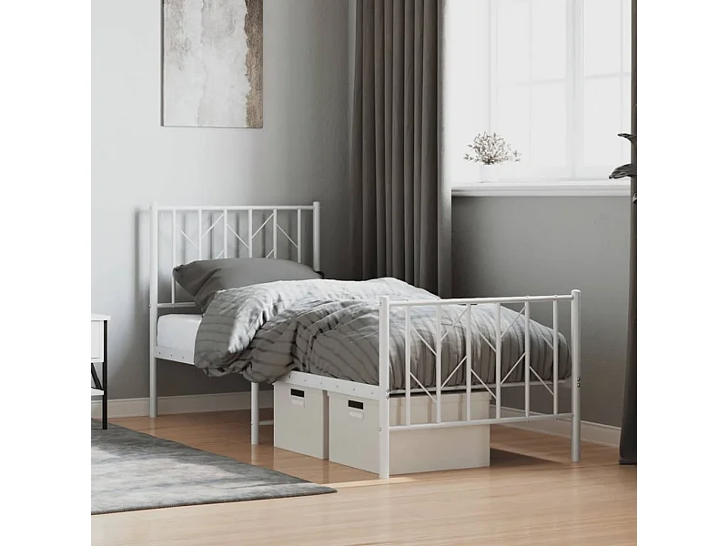 Cama com cabeceira e pés 75x190 cm metal branco PT762753