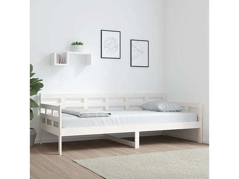 Cama de solteiro 90x200 cm madeira de pinho maciça branco PT485629