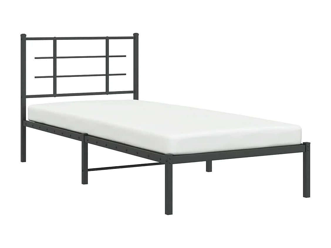 Lit-90x190 cm métal + tête de lit noir HOQW54077