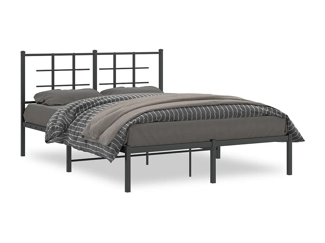 Bedframe met hoofdbord metaal zwart 135x190 cm NL90787