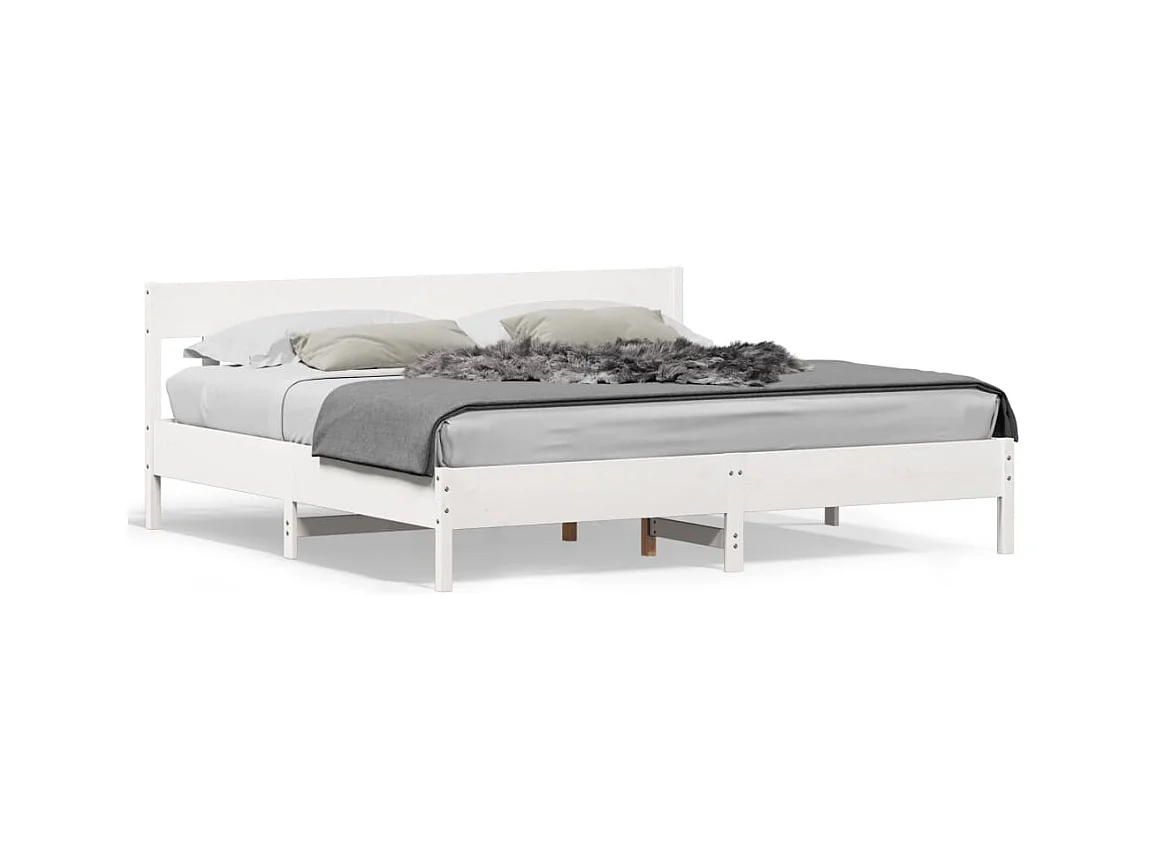 Lit-180x200 cm et tête de lit blanc bois de pin massif HOQW58520
