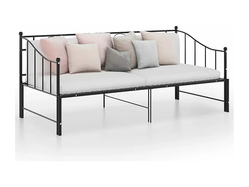 Cama de solteiro de puxar 90x200 cm metal preto PT778631