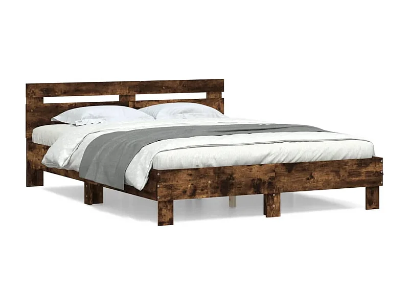 Bedframe met hoofdeinde bewerkt hout gerookt eiken 140x190 cm NL74939