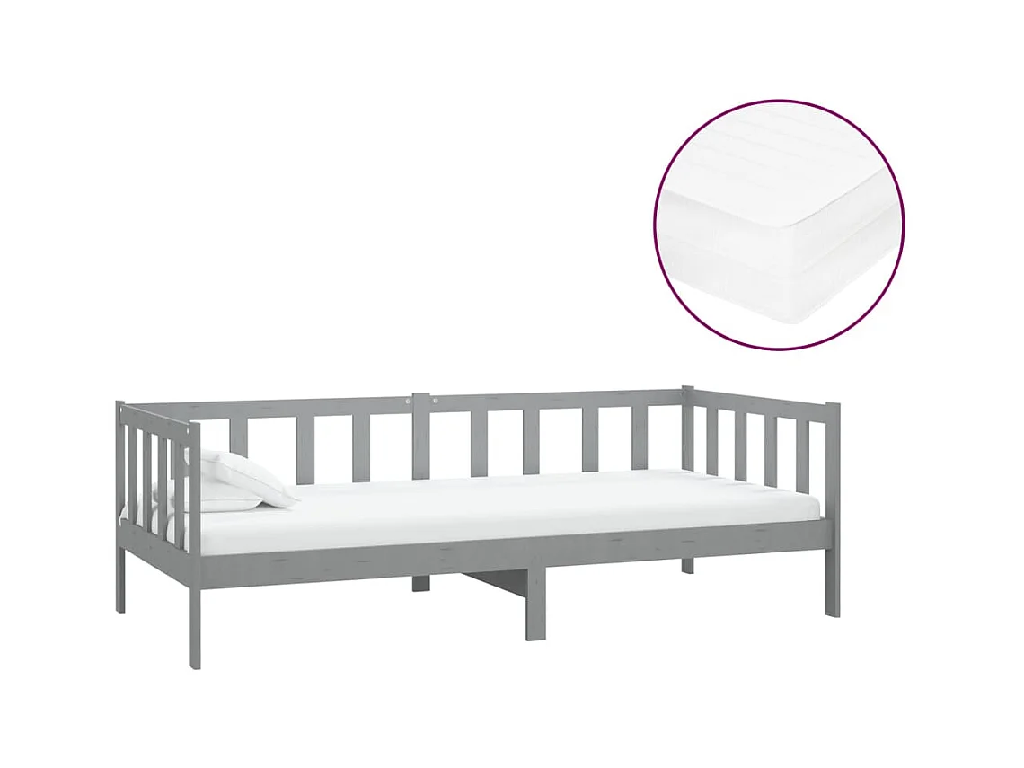 Tagesbett,Sofabett mit Matratze 90x200 cm Grau Kiefer Massivholz -gkd14576