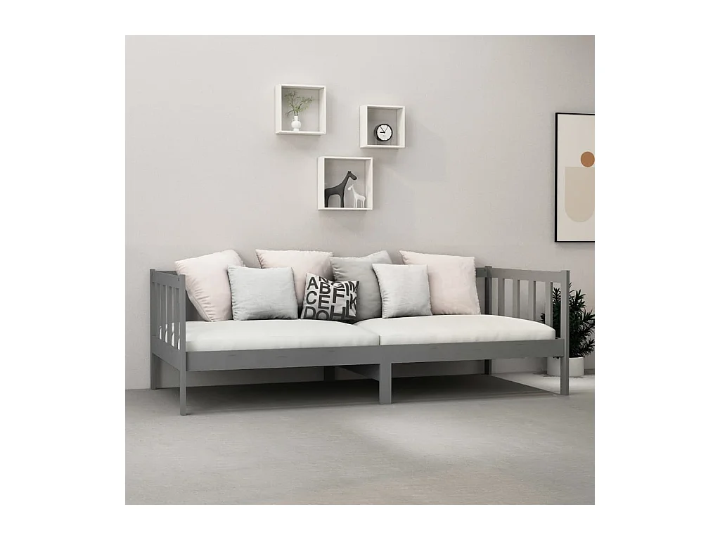 Tagesbett,Sofabett mit Matratze 90x200 cm Grau Kiefer Massivholz -gkd14576