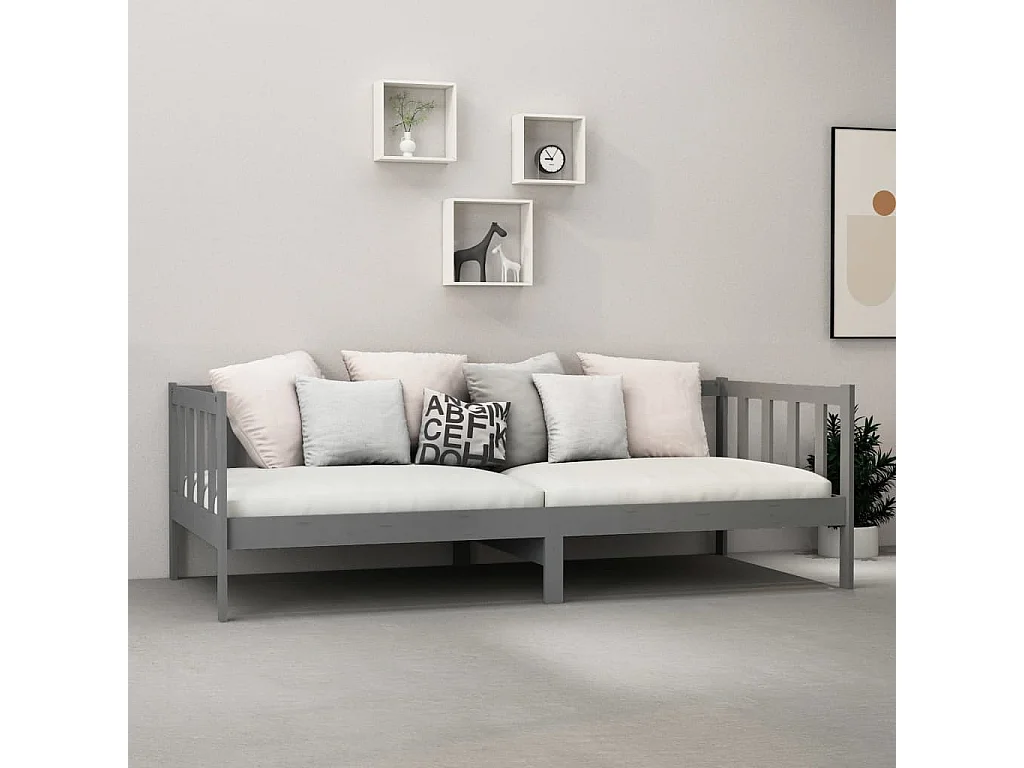 Tagesbett,Sofabett mit Matratze 90x200 cm Grau Kiefer Massivholz -gkd14576