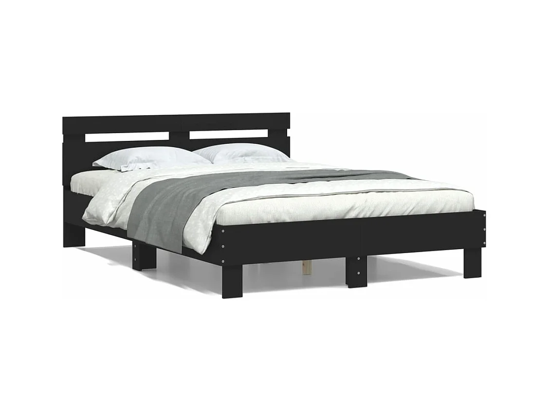 Lit-135x190 cm + tête de lit noir bois d'ingénierie HOQW48562