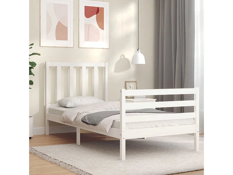 Cama com cabeceira 100x200cm madeira maciça branco PT549595