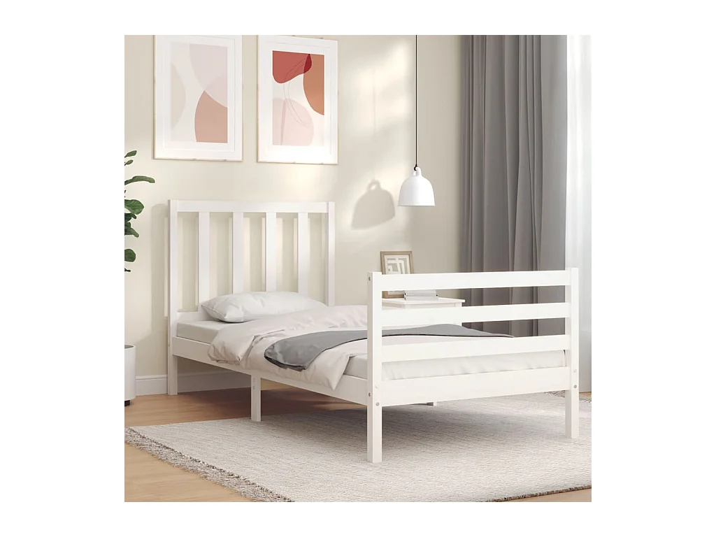 Bedframe met hoofdbord massief hout wit 100x200 cm NL70247