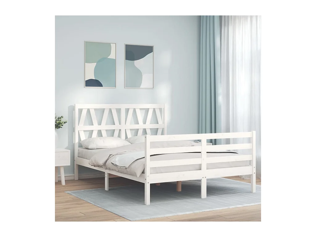 Lit-120x190 cm + tête de lit blanc petit double bois massif HOQW36497