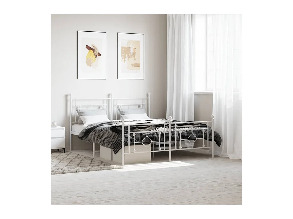 Lit-160x200 cm métal + tête de lit/pied de lit blanc HOQW72154