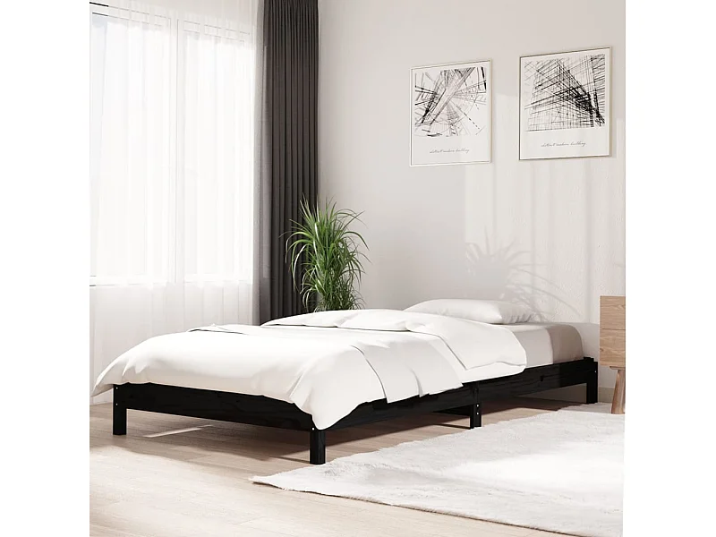 Cama empilhável 75x190 cm madeira de pinho maciça preto PT676593