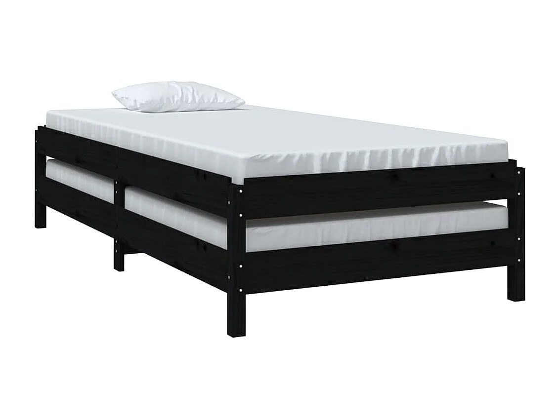 Cama empilhável 75x190 cm madeira de pinho maciça preto PT676593