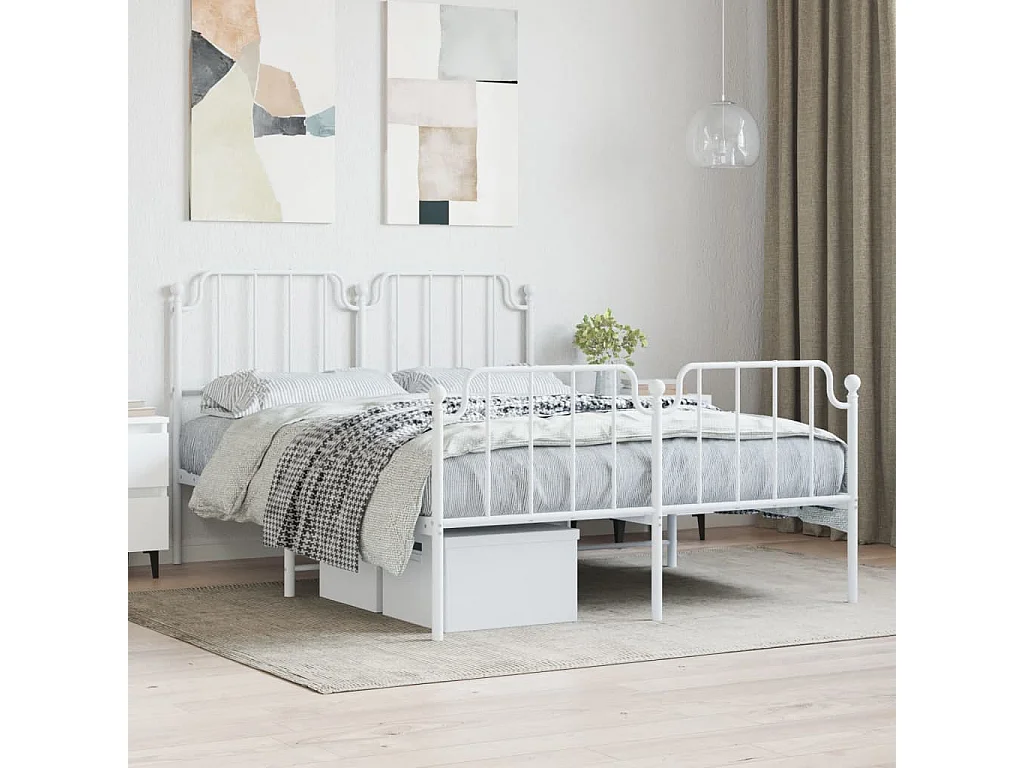 Cama com cabeceira e pés 140x190 cm metal branco PT135968