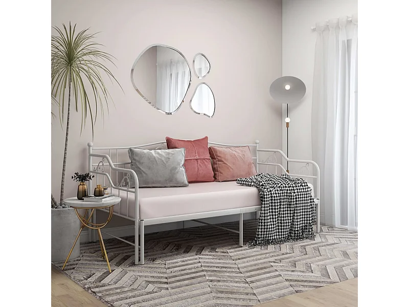 Cama de solteiro de puxar 90x200 cm metal branco PT502242