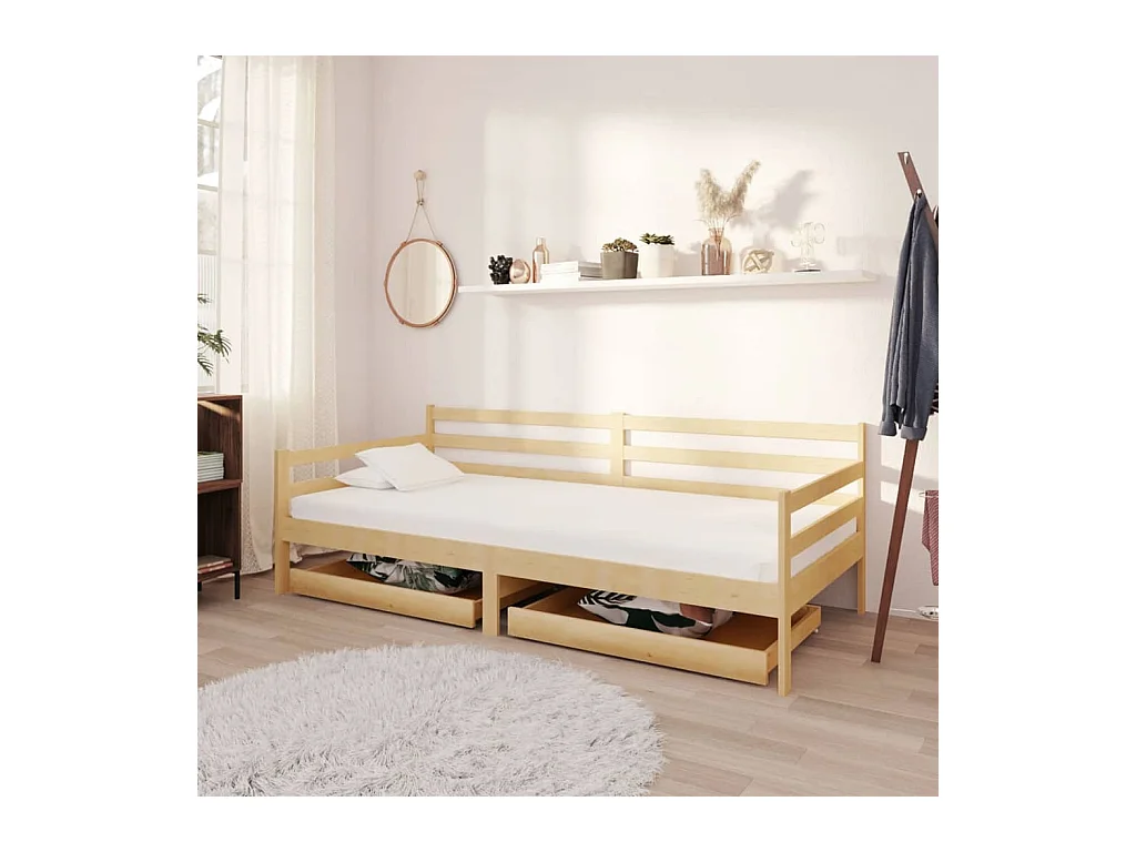 Lit-90x200 cm de repos + tiroirs Bois de pin massif HOQW67657