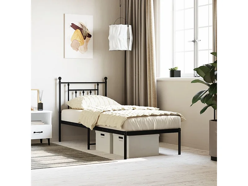 Bedframe met hoofdbord metaal zwart 75x190 cm NL87620