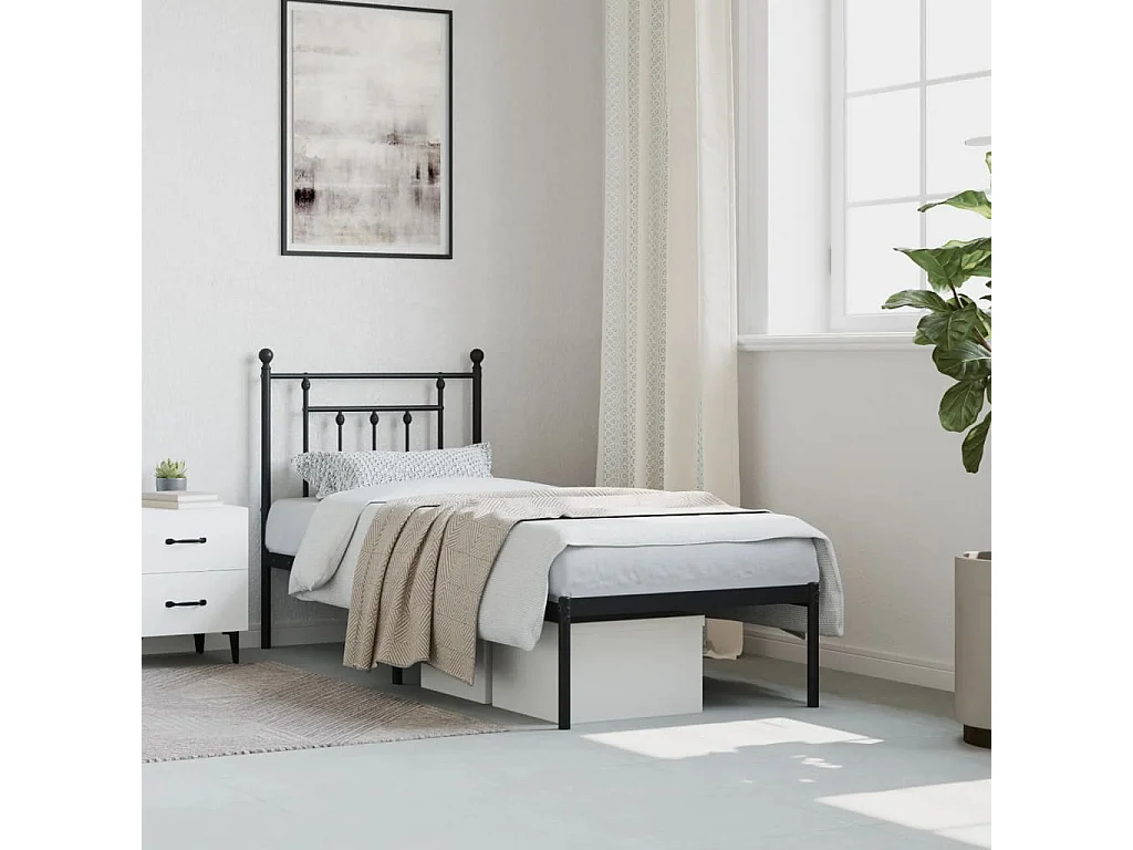 Cama -75x190 cm con cabecero metal negro YOE85514