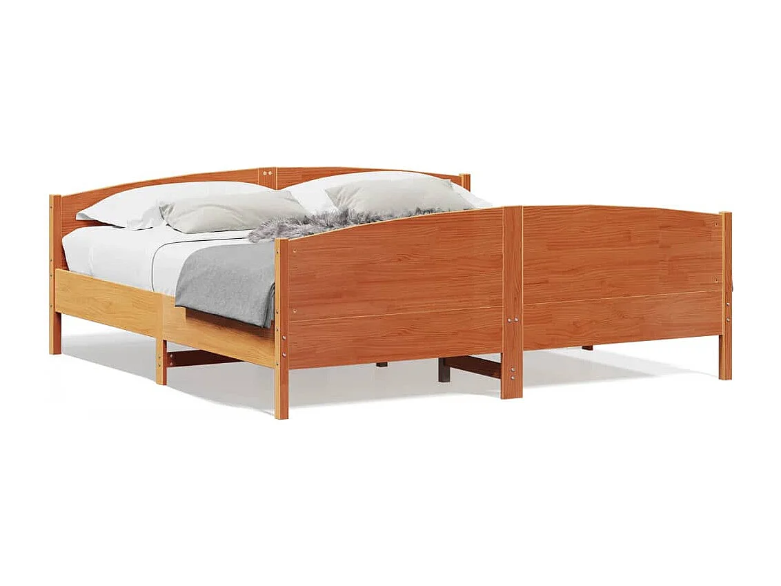 Cama -200x200 cm con cabecero madera pino marrón cera YOE62826
