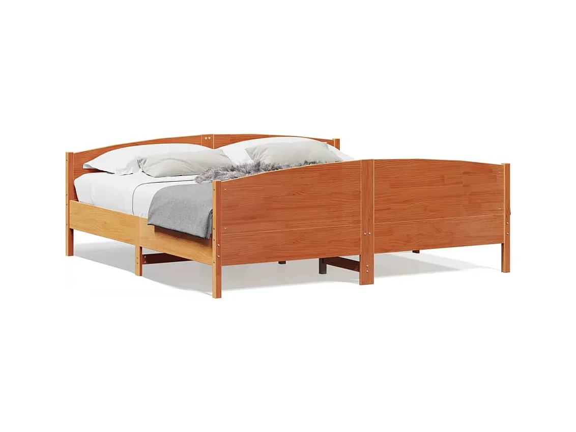 Lit-200x200 cm et tête de lit cire marron bois de pin HOQW91231