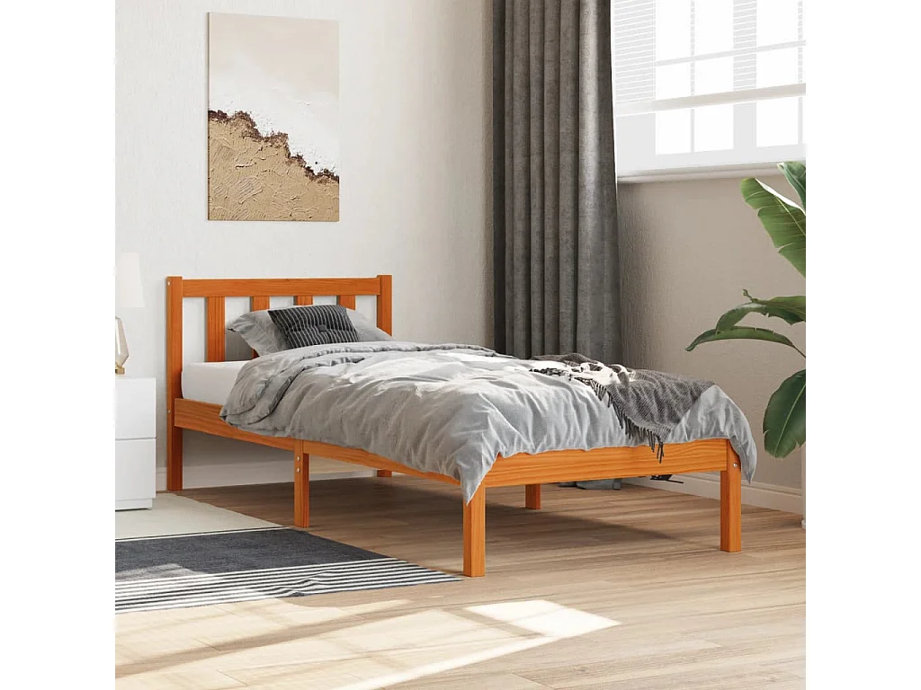 Lit-90x190 cm cire marron bois de pin massif HOQW93398