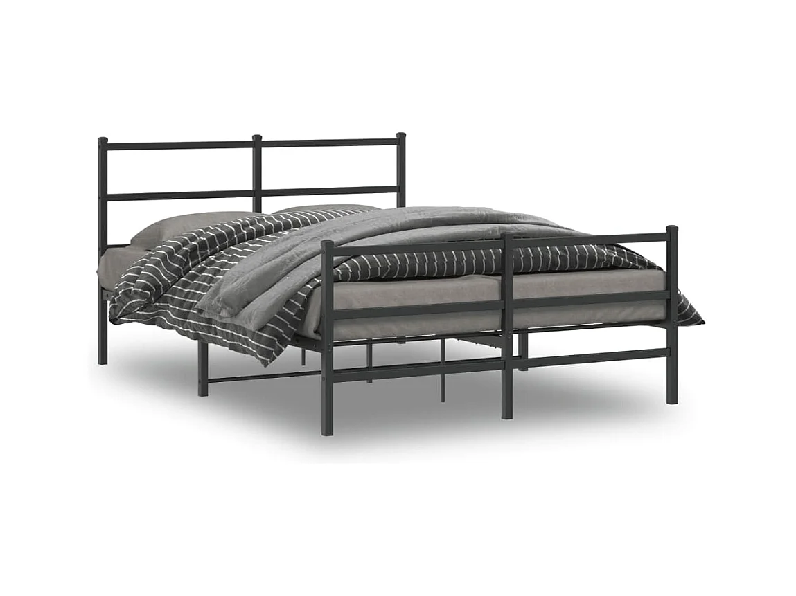 Lit-135x190 cm métal + tête de lit/pied de lit noir HOQW34266