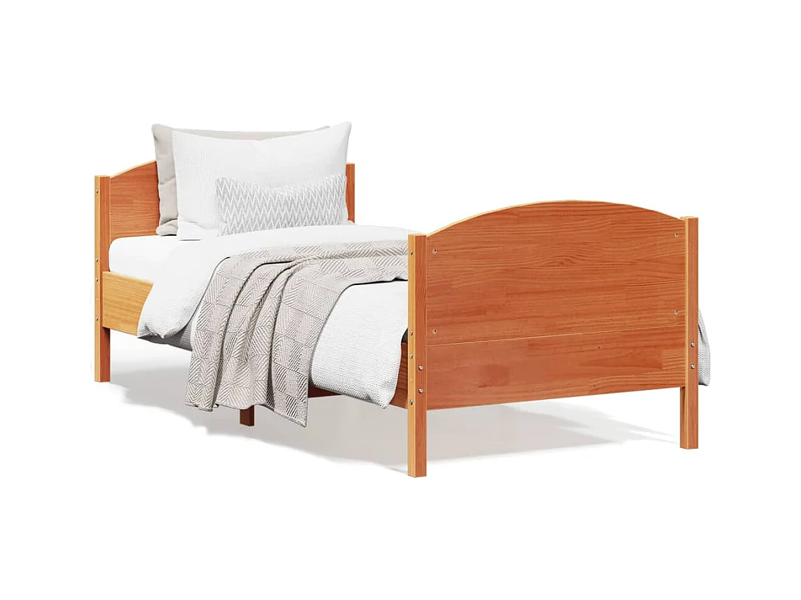 Lit-100x200 cm et tête de lit cire marron bois de pin HOQW31255