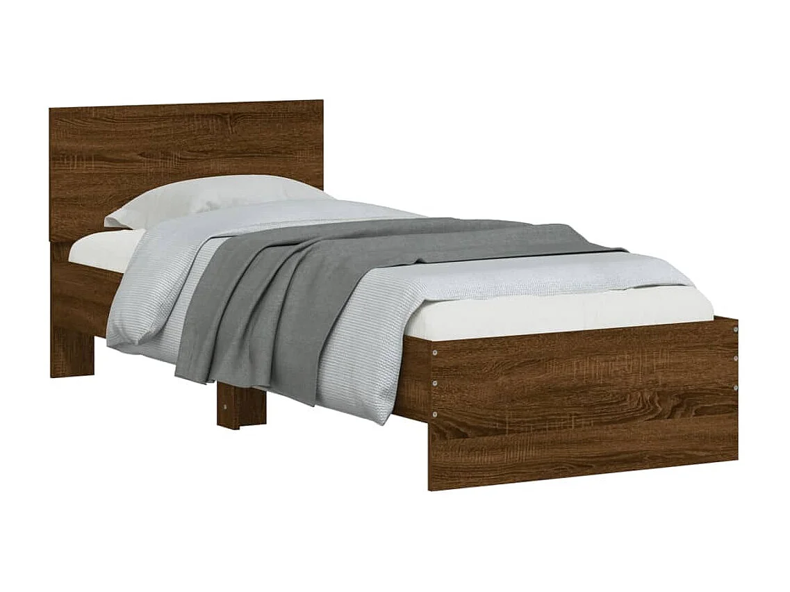 Lit-90x200 cm tête de lit et lumières LED chêne marron HOQW47865