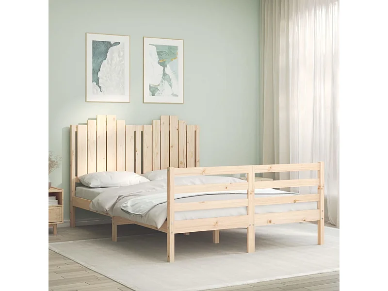 Lit-140x190 cm + tête de lit bois massif HOQW56002