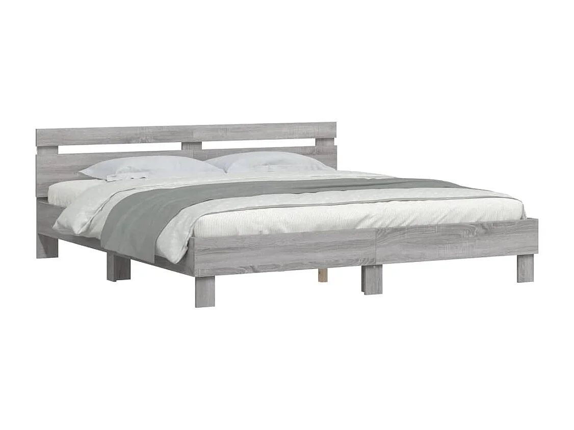 Cama c/ cabeceira/luzes LED 180x200cm cinzento sonoma PT547625
