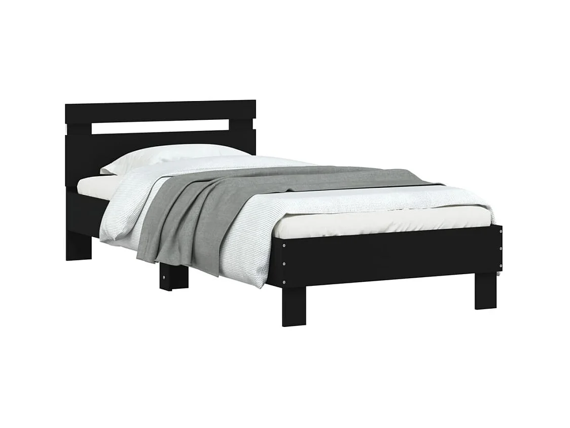 Cama c/ cabeceira e luzes LED 90x190 cm preto PT782455