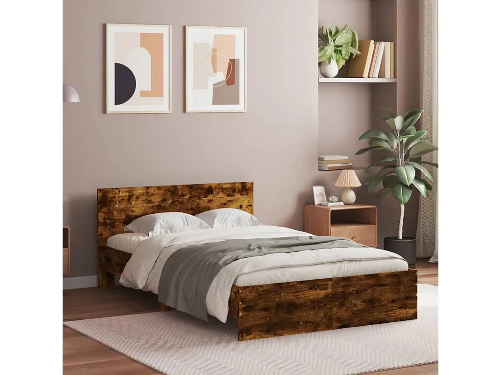 Bedframe met hoofdeinde gerookt eikenkleurig 120x200 cm NL65337